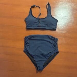 Women's Summer Mae Navy Blue Size Small Maternity Ribbed Bikini Set